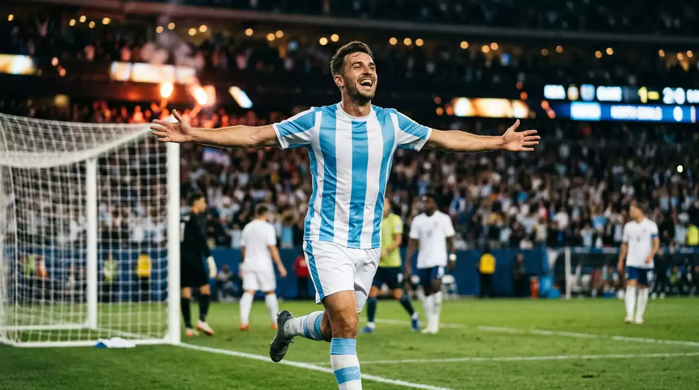 Lionel Messi celebrating a goal in Argentinien jersey