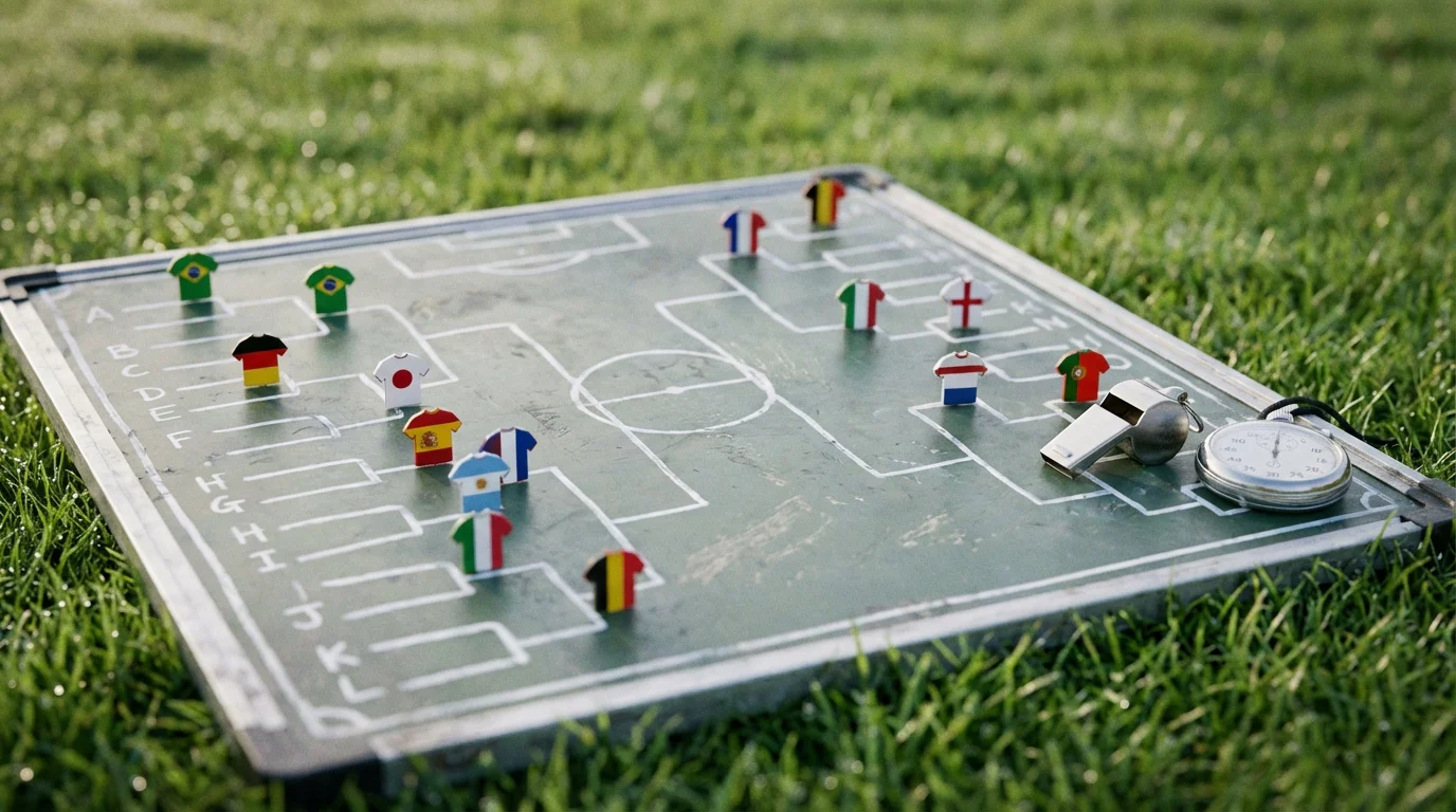 Übersicht der 12 WM-2026-Gruppen mit den 48 teilnehmenden Nationalmannschaften sortiert nach Gruppen A bis L